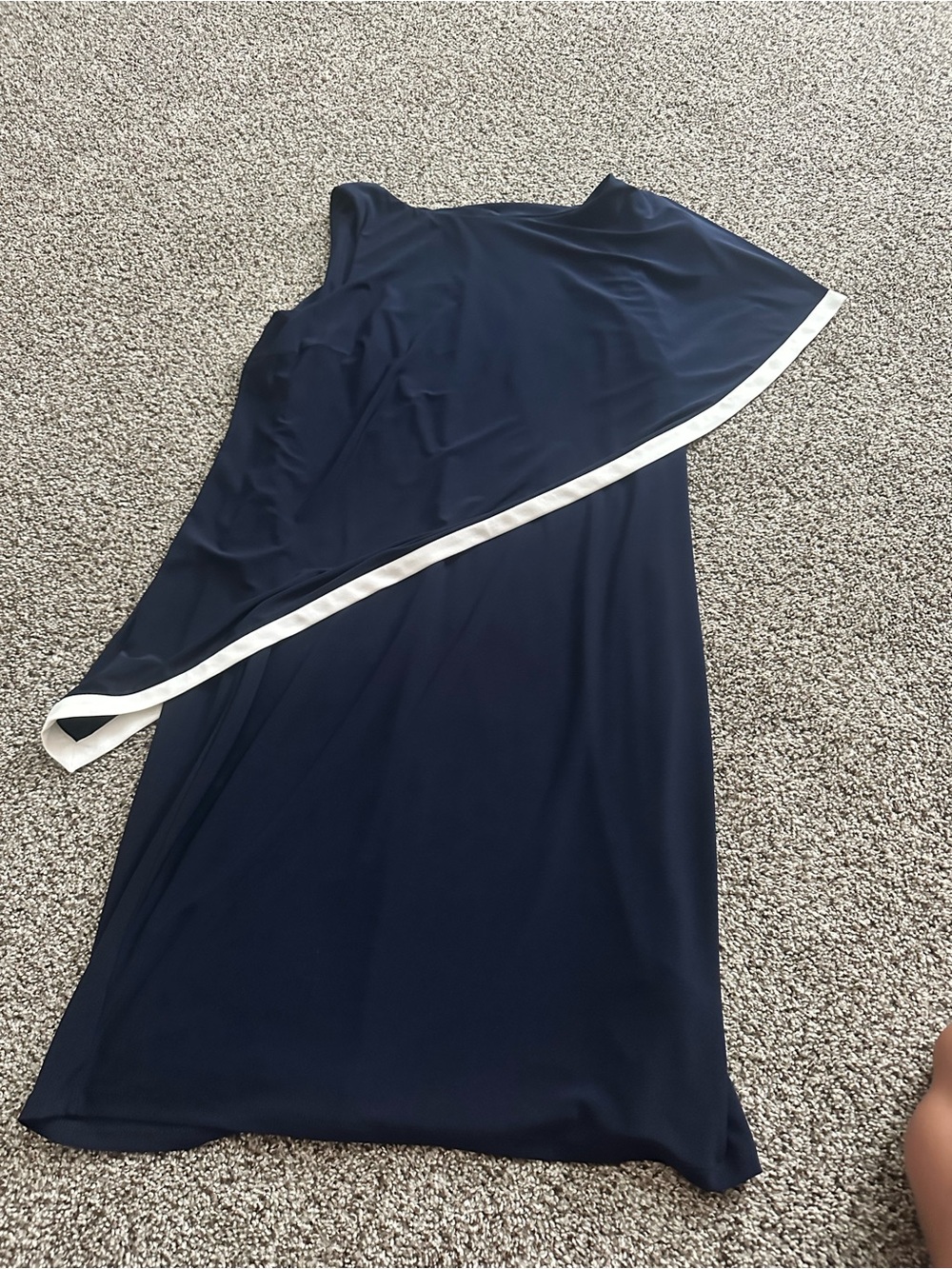 Ralph Lauren Navy One-Shoulder Cape Dress with White Trim - Picture 2 of 5